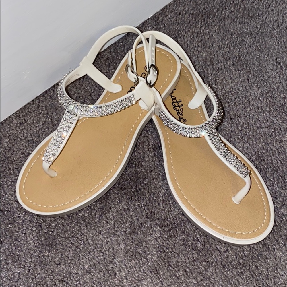 Girls White Crystal Sandal